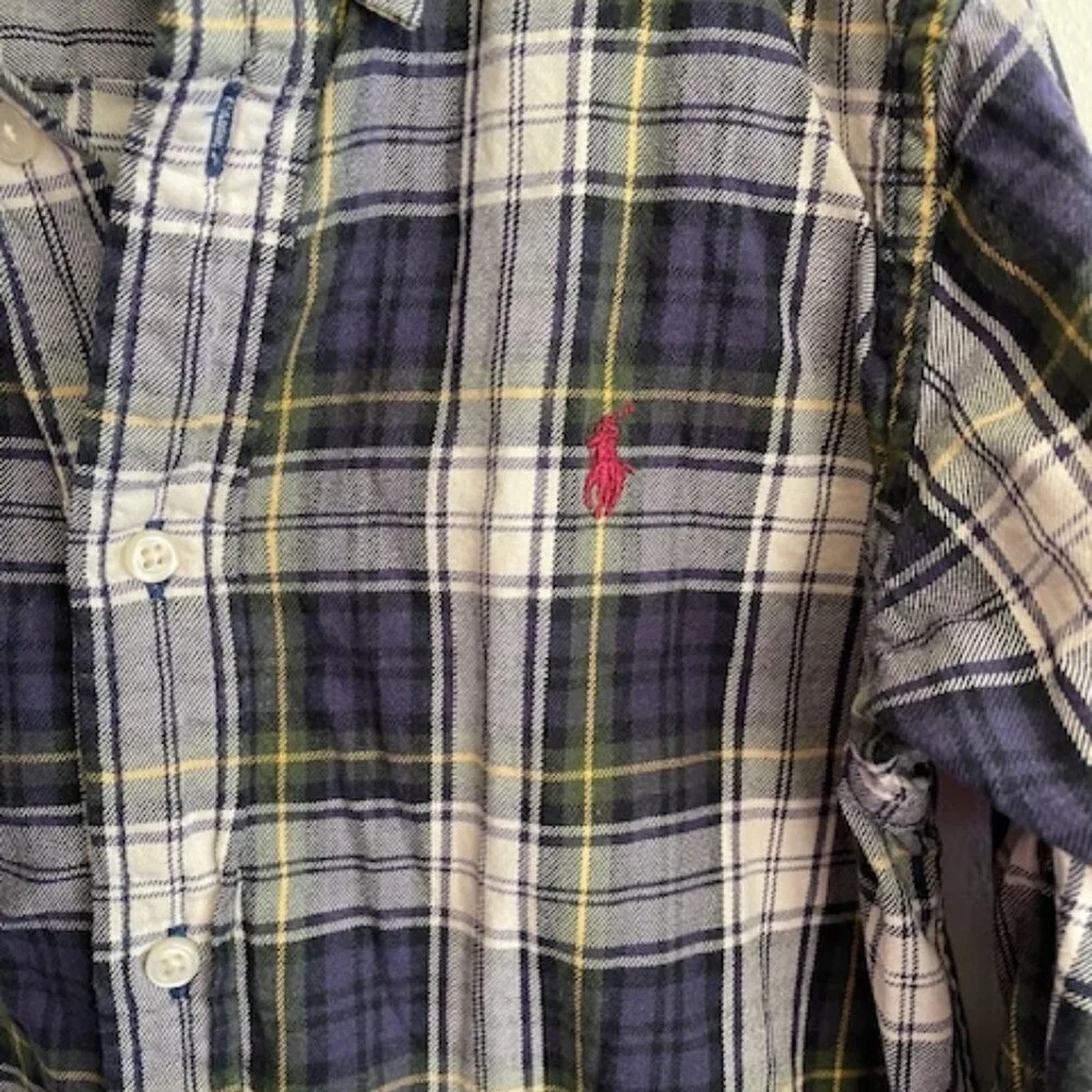 RALPH LAUREN Boys Blue Plaid Tartan Button Down Shirt Long Sleeve 6